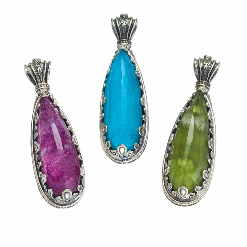 Tear-Drop Color Pendant in Sterling Silver 925
