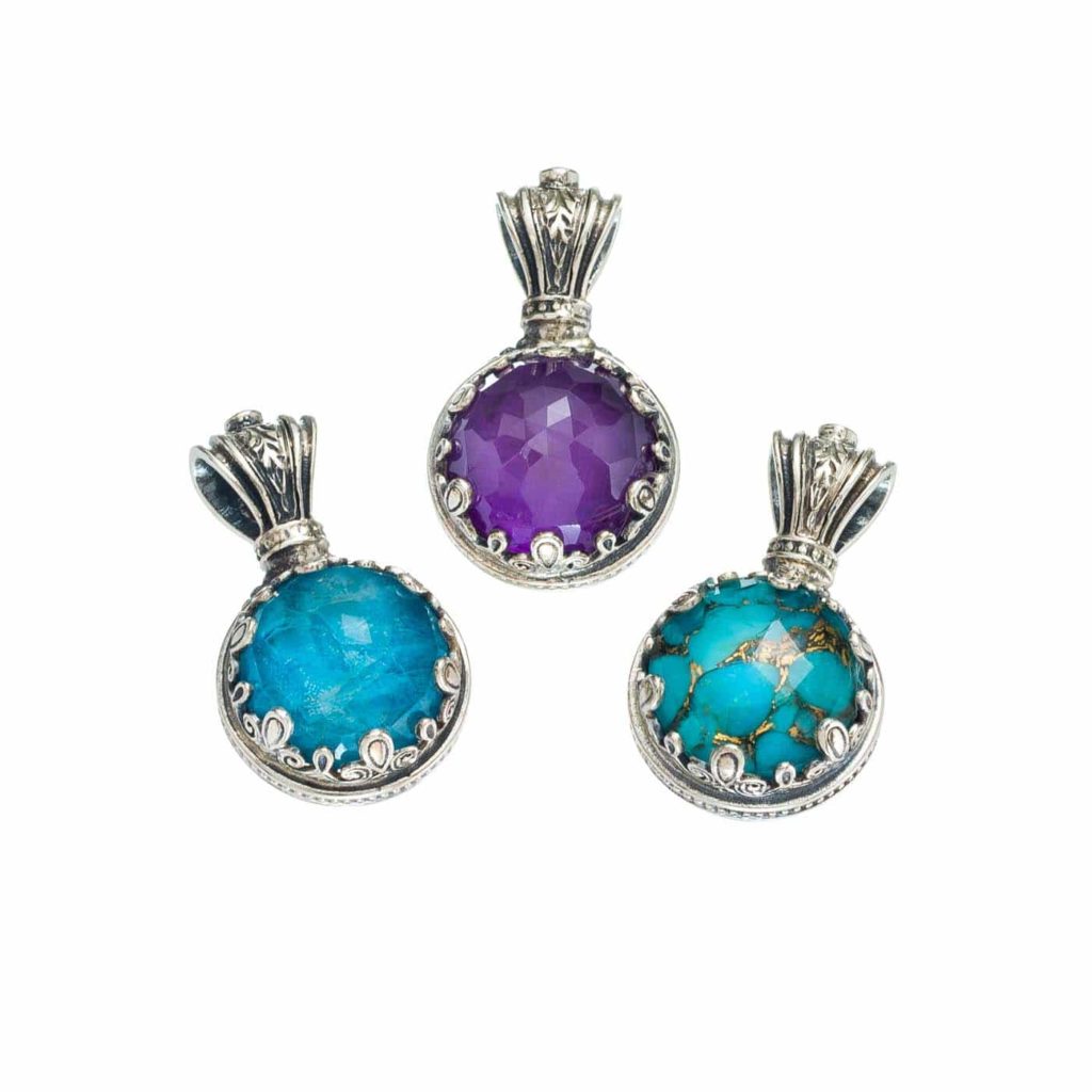 Round Color Pendant in Sterling Silver 925