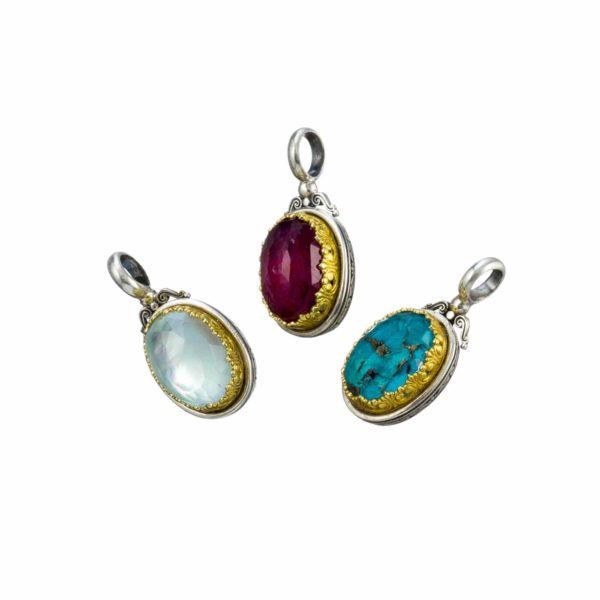 Oval Pendant in Sterling Silver 925 with Gold plated parts