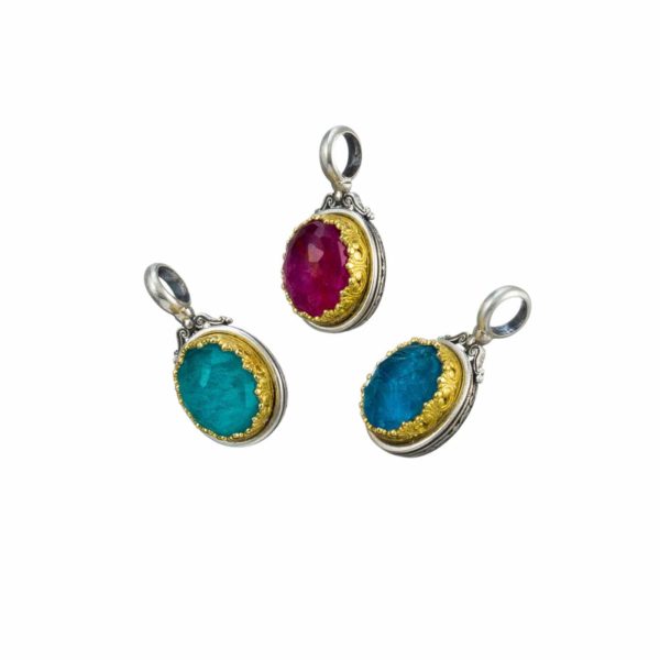 Oval Pendant in Sterling Silver 925 with Gold plated parts