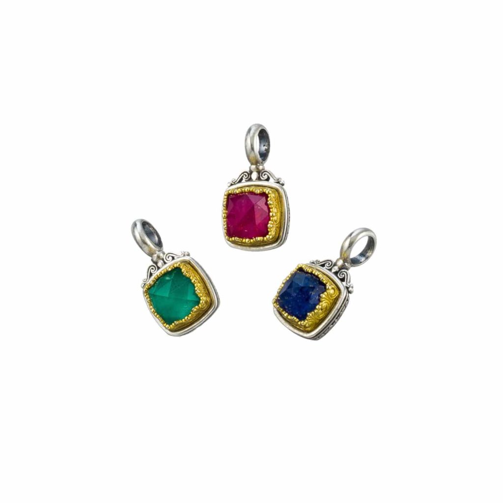 Square Pendant in Sterling Silver 925 with Gold plated parts