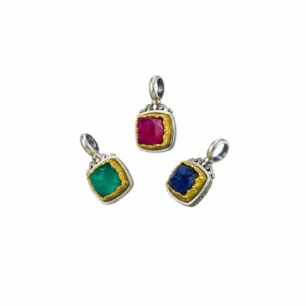 Square Pendant in Sterling Silver 925 with Gold plated parts