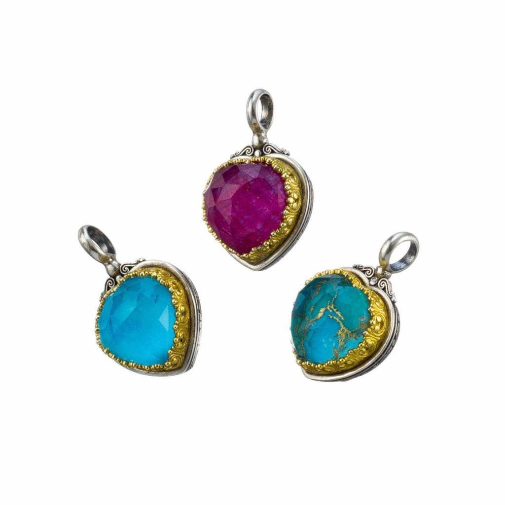 Heart Pendant in Sterling Silver 925 with Gold plated parts