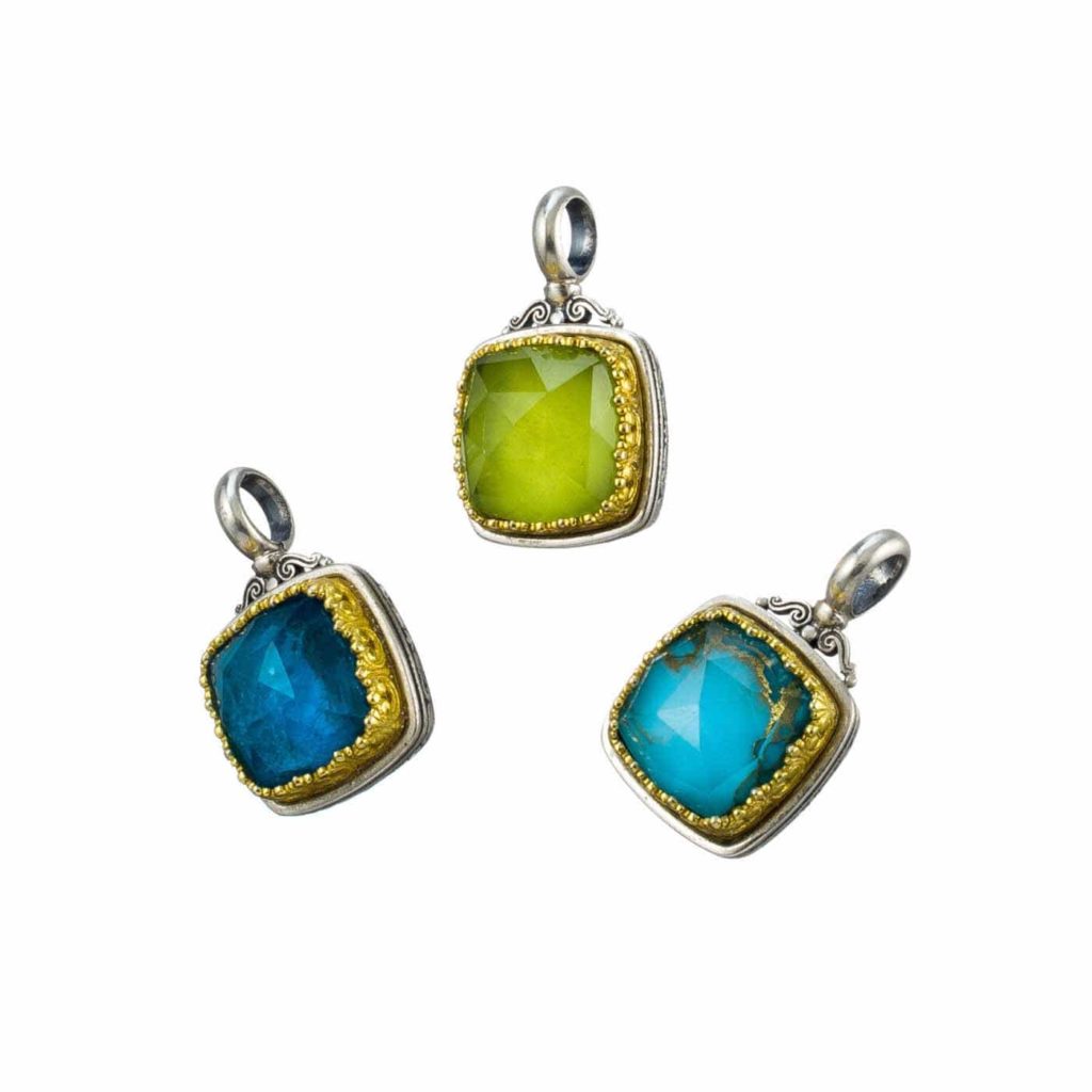 Square Pendant in Sterling Silver 925 with Gold plated parts