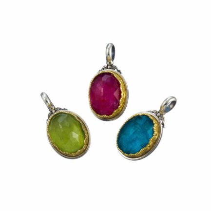 Oval Pendant in Sterling Silver 925 with Gold plated parts