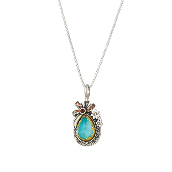 Tear-Drop Pendant in Sterling Silver 925 with Gold plated parts