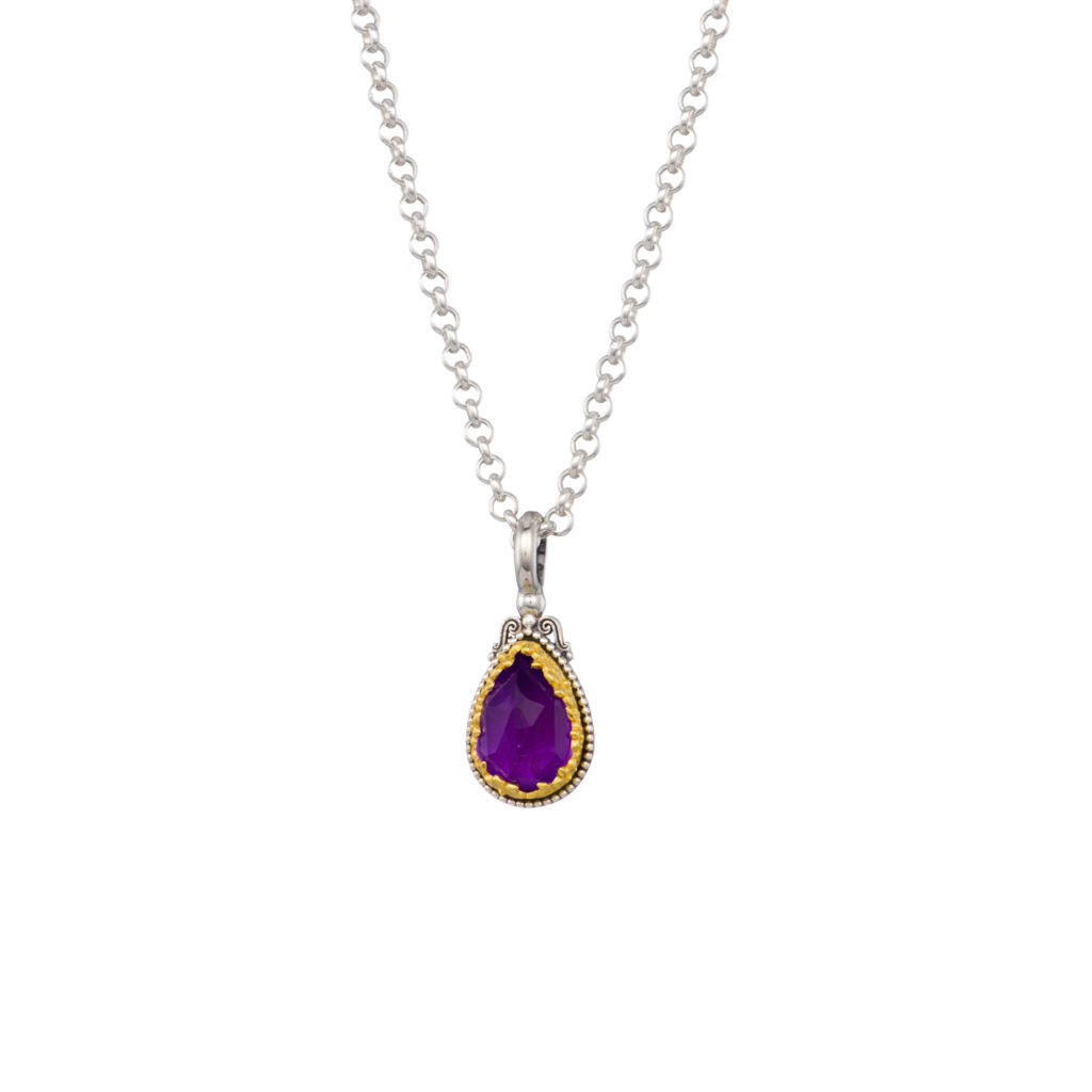 Tear-Drop Pendant in Sterling Silver 925 with Gold plated parts