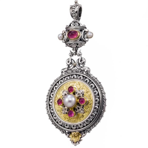 Byzantine Drop Large Pendant for women’s 18k Yellow Gold and Silver