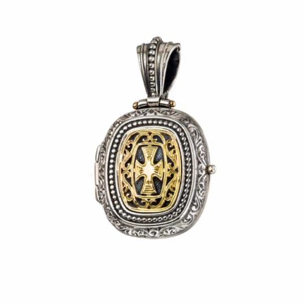 Byzantine Locket Pendant Cross 18k Yellow Gold and Sterling silver