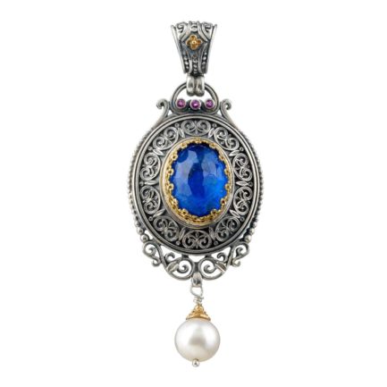 Oval Pendant Pearl Drop 18k Yellow Gold and Sterling Silver