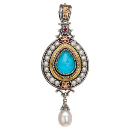 Teardrop Pendant Pearl Drop 18k Yellow Gold and Sterling Silver