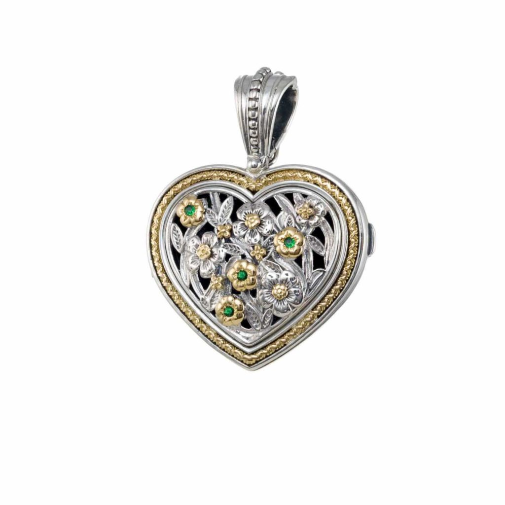 Heart Locket Large Pendant Filigree Flower Photo Remembrance