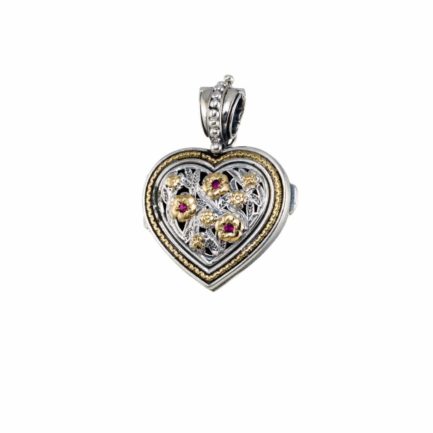 Heart Locket Medium Pendant Filigree Flower Photo Remembrance
