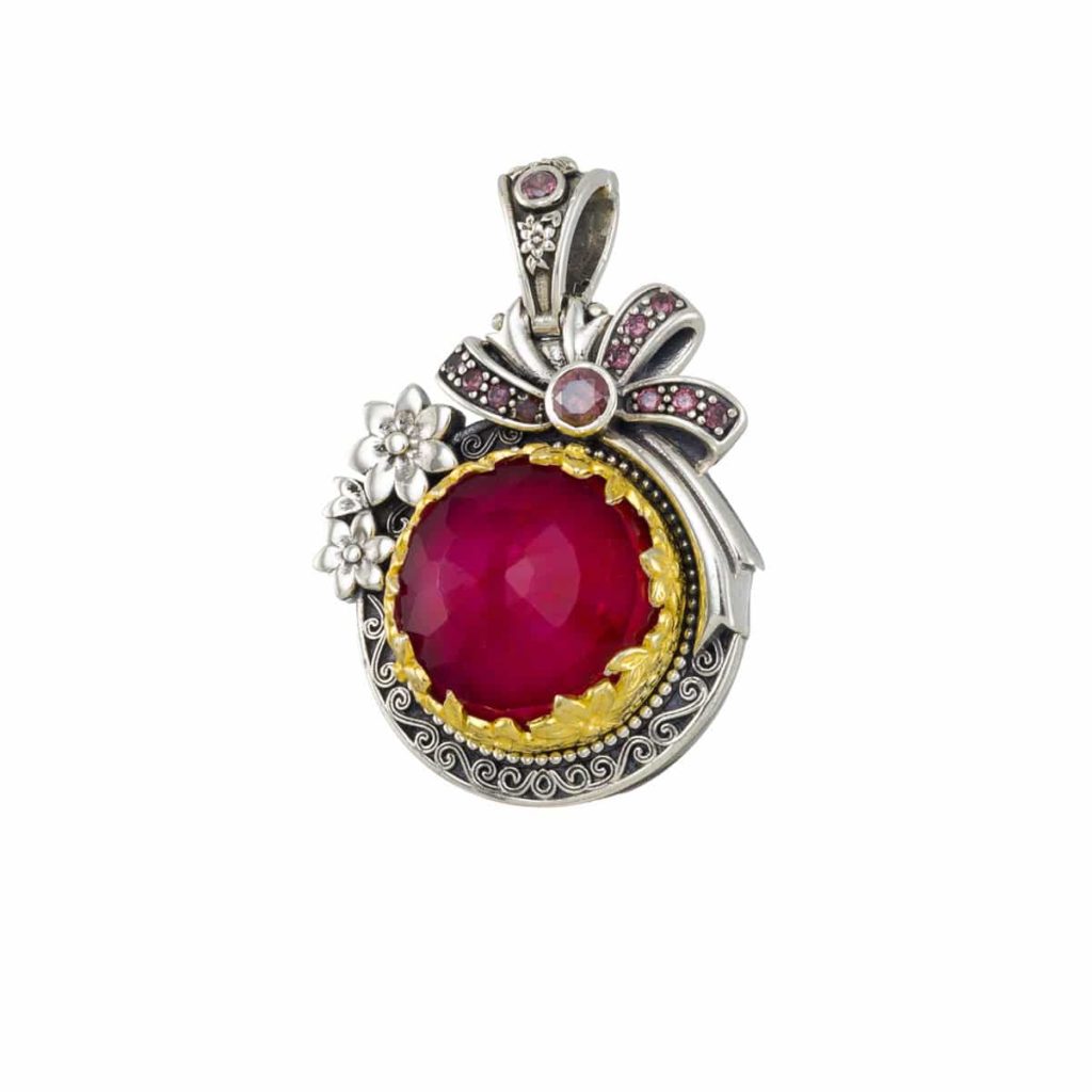 Round Color Pendant in Sterling Silver 925 with Gold plated parts