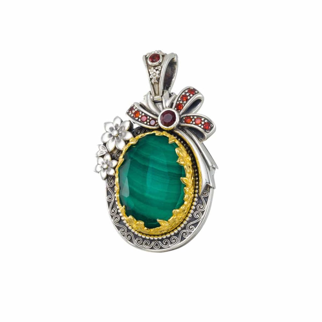 Oval Color Pendant in Sterling Silver 925 with Gold plated parts