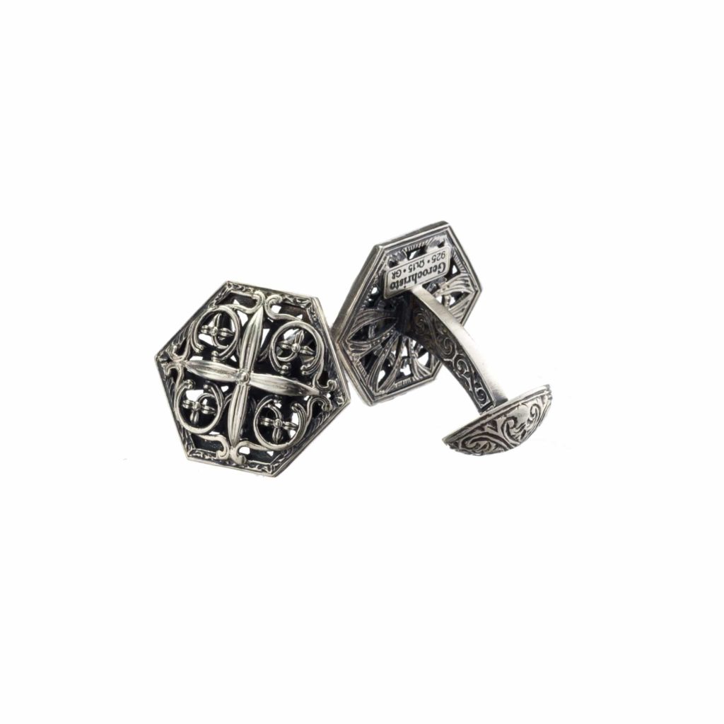 Byzantine Cross Cufflinks in Sterling Silver 925