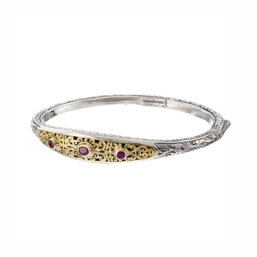 Byzantine Bracelet in k18 Gold and Silver 6398 rubies