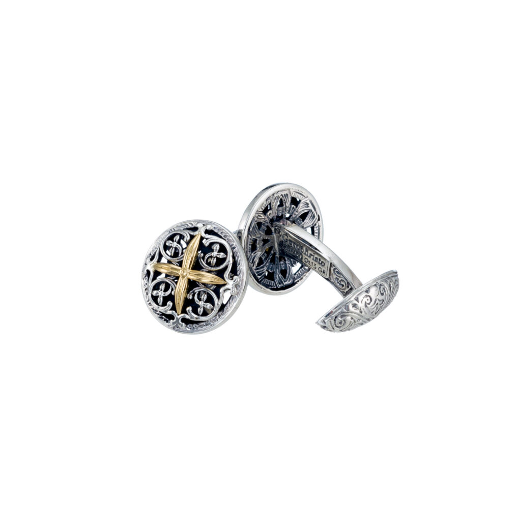 Byzantine Cross Cufflinks 18k Gold and Silver 7167