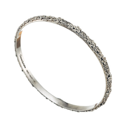 Garden Flower Bangle Bracelet in Sterling Silver 6504a
