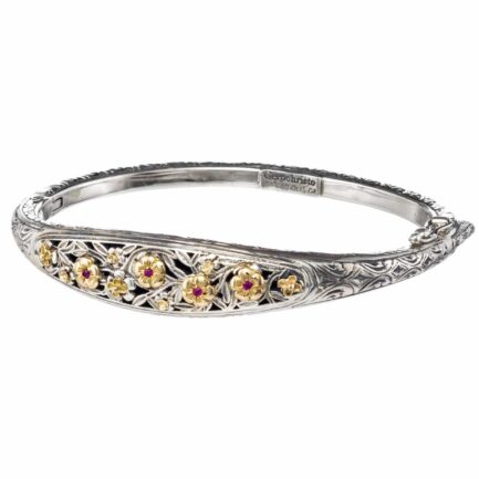 Garden Flower Bracelet in k18 Gold and Silver 6464 rubies