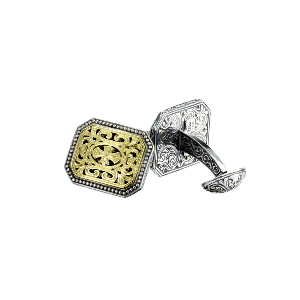 Maltese Cross Oval Cufflinks 18k Gold and Silver 7164