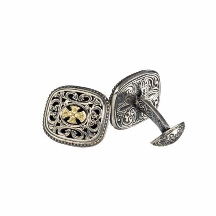 Maltese Cross Oval Cufflinks Garden 18k Gold and Silver 7137
