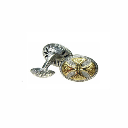 Oval Maltese Cross Cufflinks 18k Gold and Silver 7132