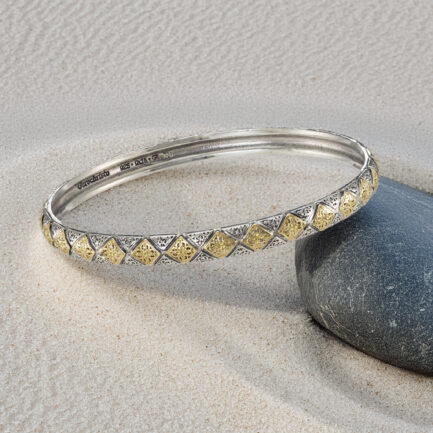 Rhombus Pattern Bangle Bracelet in 18k Gold and Silver 6502