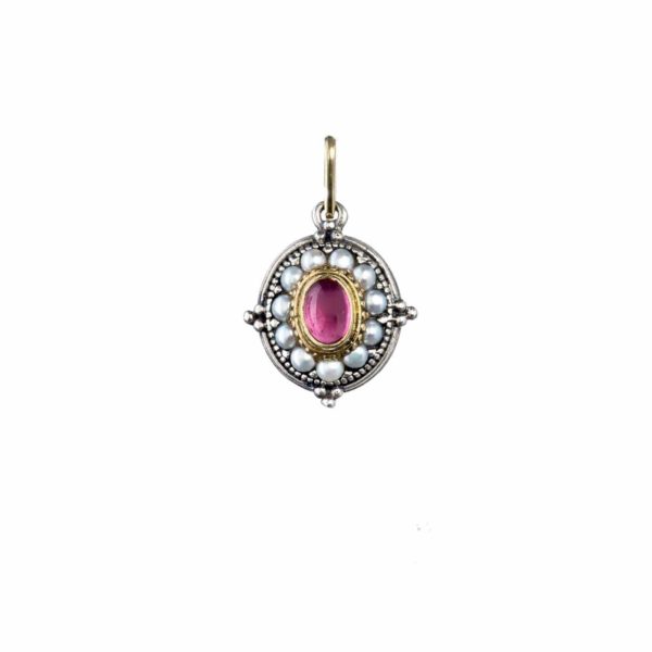 Byzantine Oval Pendant for Women’s Yellow Gold k18 and Silver 925