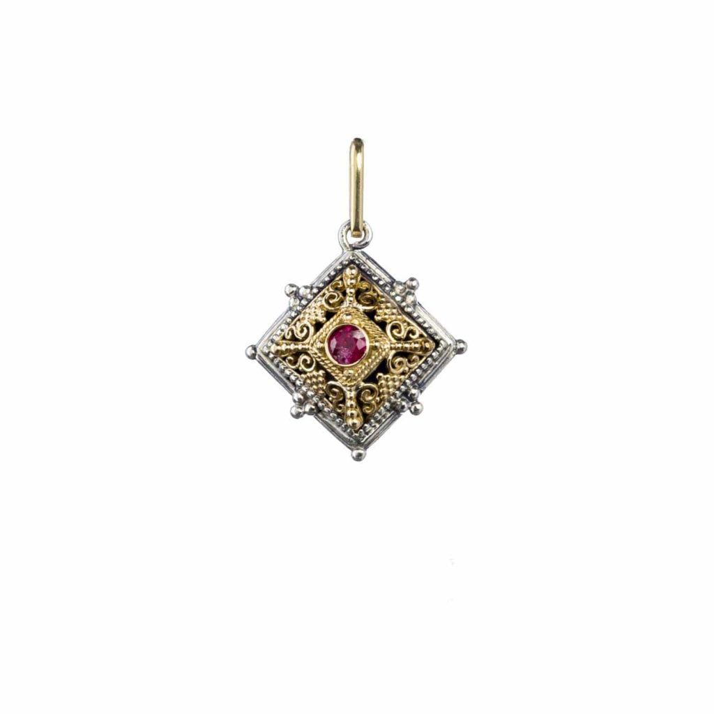 Byzantine Filigree Pendant for Women’s Yellow Gold k18 and Silver 925