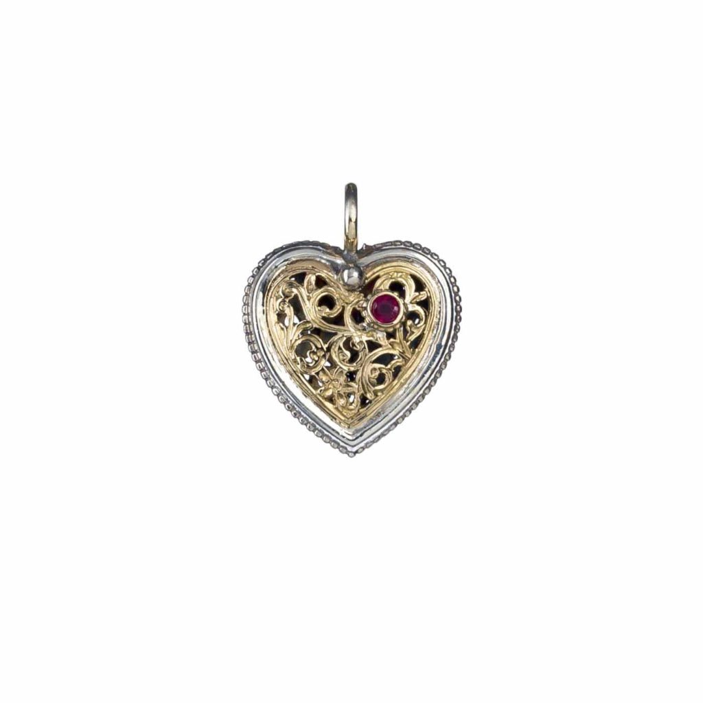 Heart Filigree Byzantine Pendant for Women’s Yellow Gold k18 and Silver 925