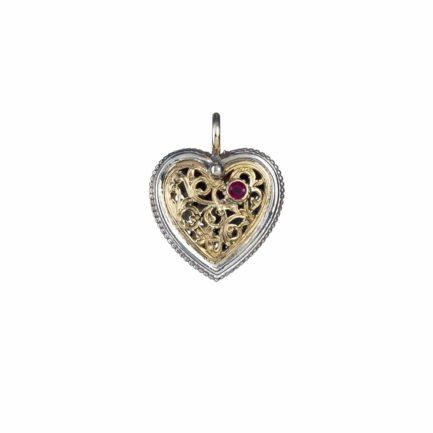 Heart Filigree Byzantine Pendant for Women’s Yellow Gold k18 and Silver 925