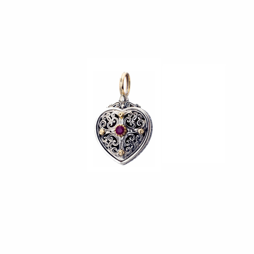 Heart Byzantine Pendant for Women’s Yellow Gold k18 and Silver 925