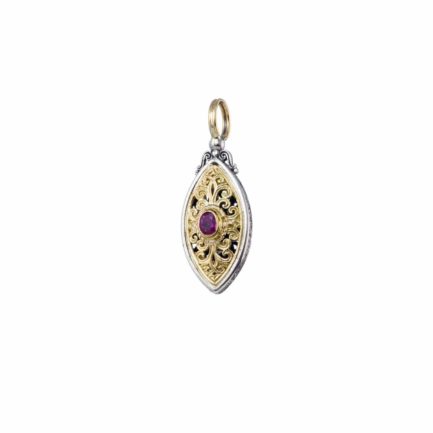 Filigree Byzantine Navette Pendant for Women’s Yellow Gold k18 and Silver 925