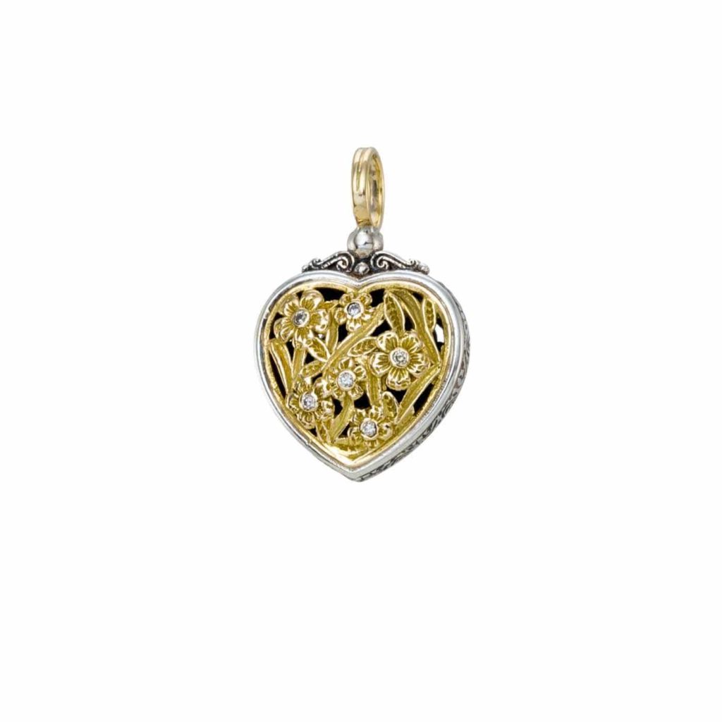 Diamonds Heart Byzantine Pendant for Women’s Yellow Gold k18 and Silver 925