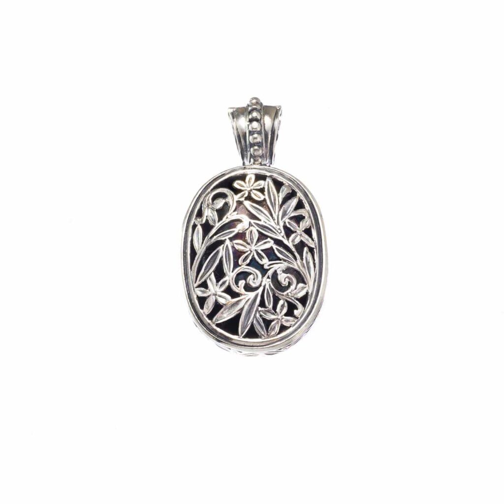 Oval Flower Byzantine Pendant in Sterling Silver 3102