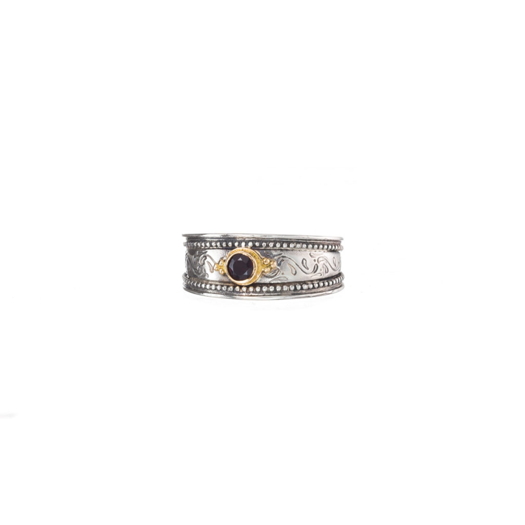 Byzantine Band Ring k18 Yellow Gold and Sterling Silver 925