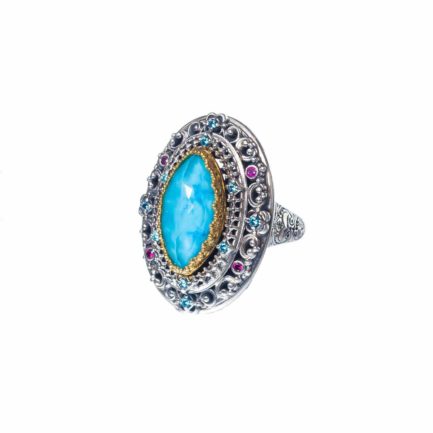 Large Ring Color Navette Sterling Silver 925 with Gold Plated parts