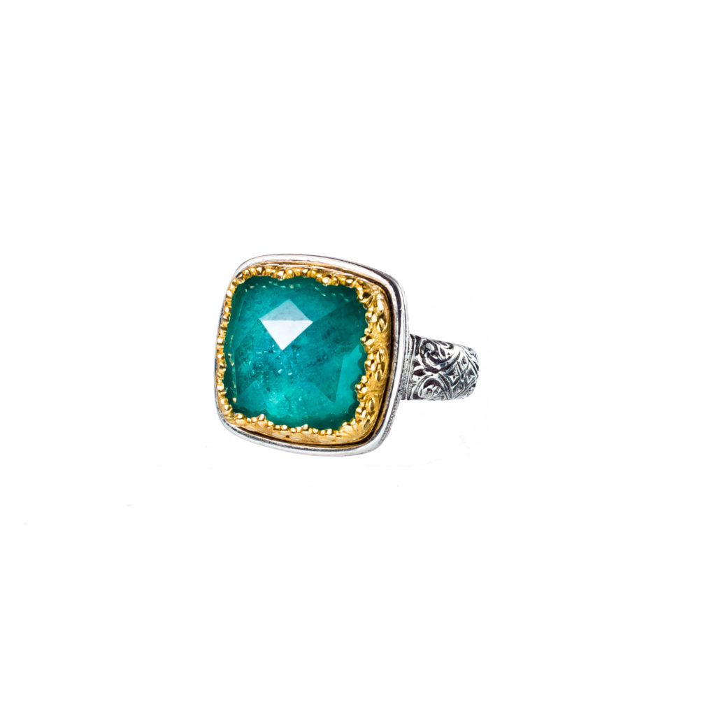 Square Color Ring Sterling Silver 925 with Gold Plated parts