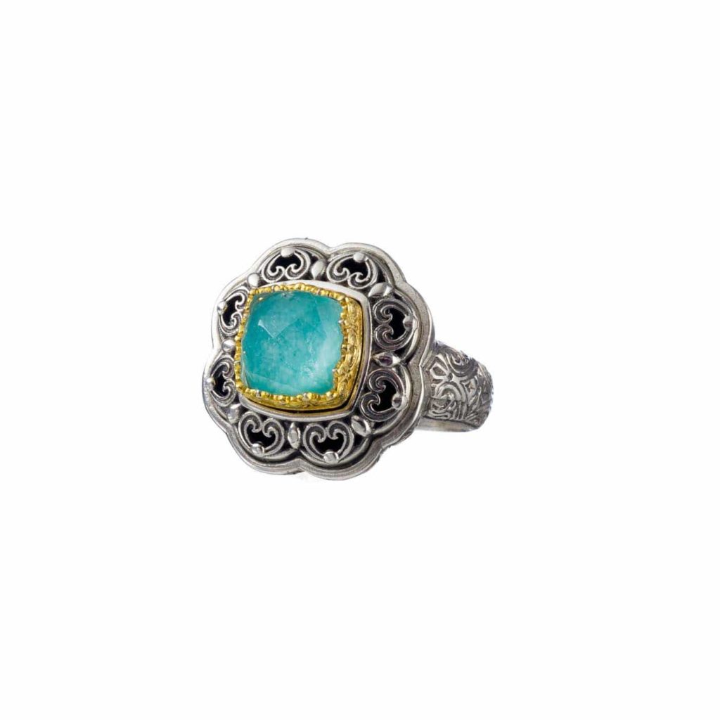 Square Color Ring Sterling Silver 925 with Gold Plated parts