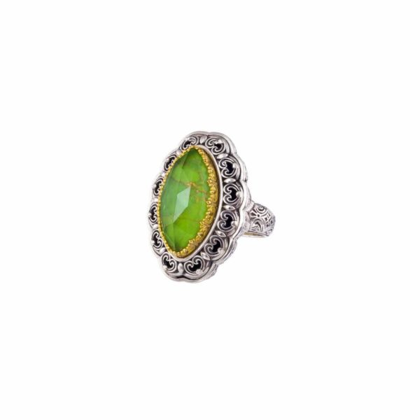 Color Navette Ring Sterling Silver 925 with Gold Plated parts