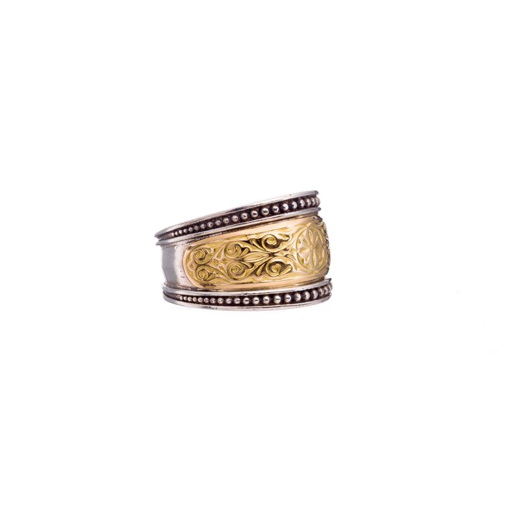 Byzantine Band Ring k18 Yellow Gold and Sterling Silver 925