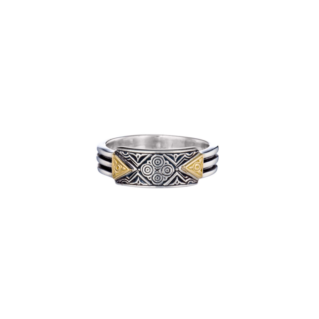 Byzantine Band Ring for Men’s Yellow Gold k18 and Sterling Silver 925