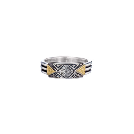 Byzantine Band Ring for Men’s Yellow Gold k18 and Sterling Silver 925