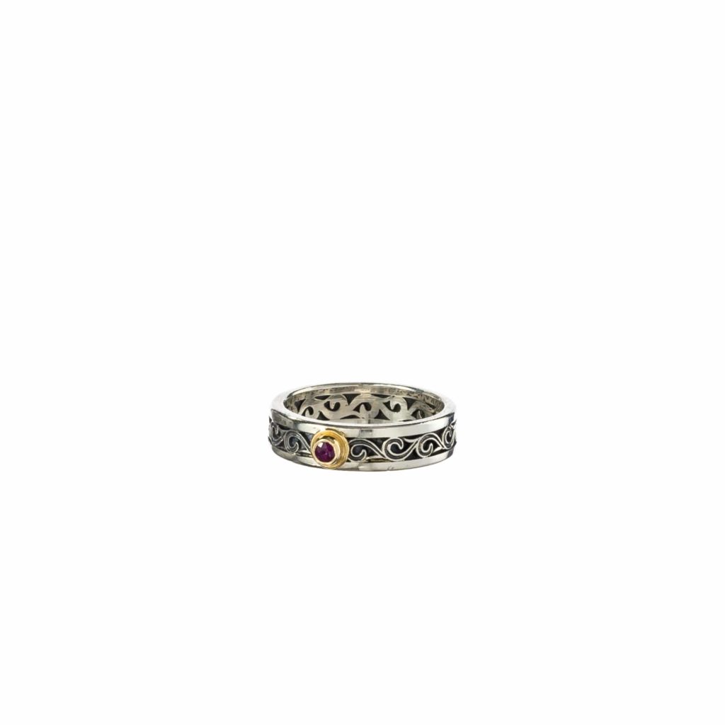 Byzantine Band Ring k18 Yellow Gold and Sterling Silver 925