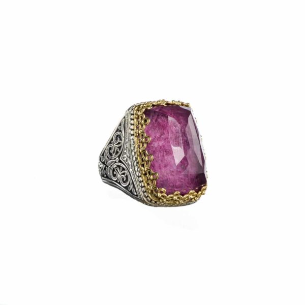 Rectangular Color Ring in k18 Yellow Gold and Sterling Silver 925
