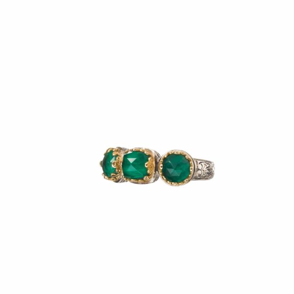 Triple Stones Ring in k18 Yellow Gold and Sterling Silver 925