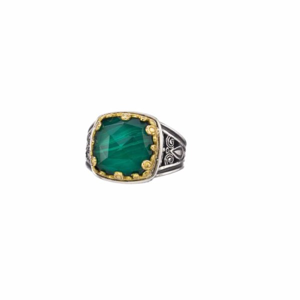 Square Color Ring in k18 Yellow Gold and Sterling Silver 925