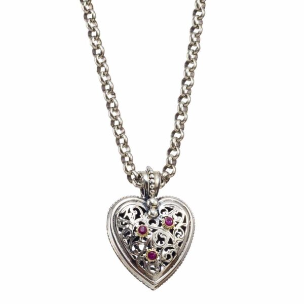 Medium Heart Pendant in k18 Gold and Silver 3049 chain