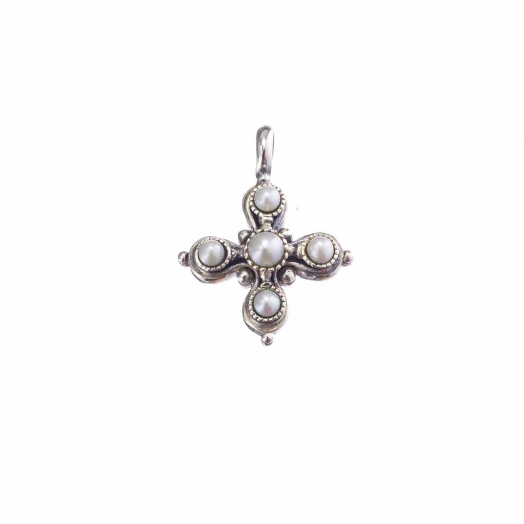 Byzantine Cross Pendant Pearls in Sterling Silver 925
